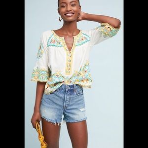 Anthropologie Bisbee Embroidered Top